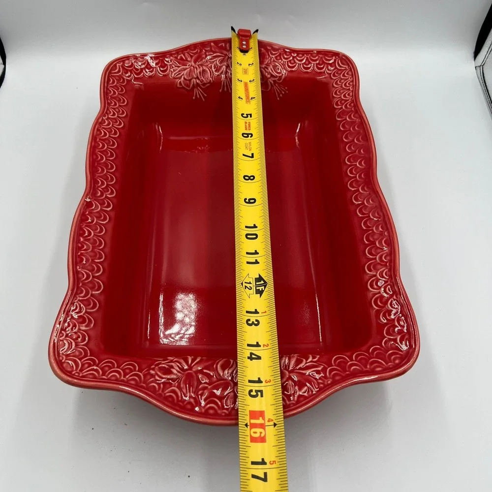 Mixcer SA Casserole Baker 16in Red Excellent Embossed Floral Stoneware